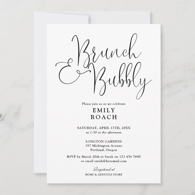 Black And White Brunch And Bubbly Bridal Shower Invitation (Front)
