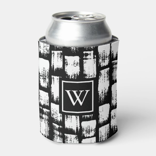 Black and White Brush Abstract Can Cooler (Can Front)
