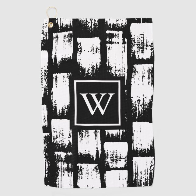 Black and White Brush Abstract Golf Towel (Front)