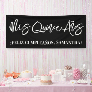 Black and White Brush Script Mis Quince Años Banner