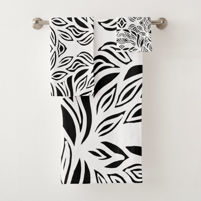 Black and White brushed floral  Bath Towel Set (Insitu)