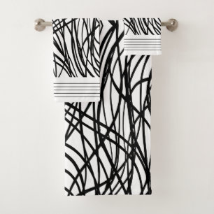 Black and White brushed grunge Bath Towel Set