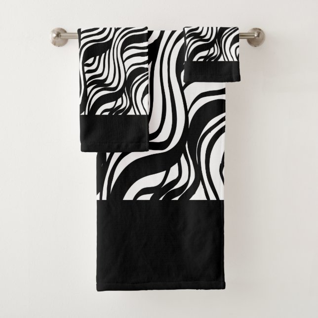 Black and White brushed pattern Bath Towel Set (Insitu)