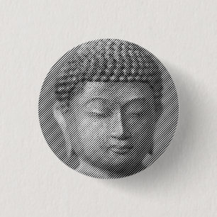 Black And White Buddha Face Statue Formed By Lines 1 Inch Round Button