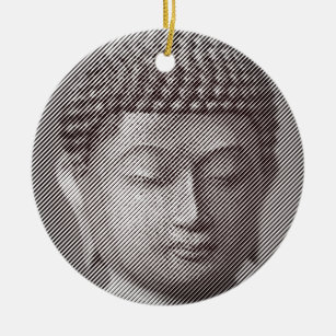 Black And White Buddha Face Statue Formed By Lines Ceramic Ornament