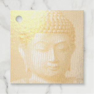 Black And White Buddha Face Statue Formed By Lines Favour Tags