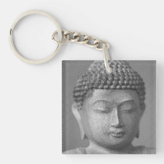 Black And White Buddha Face Statue Formed By Lines Keychain