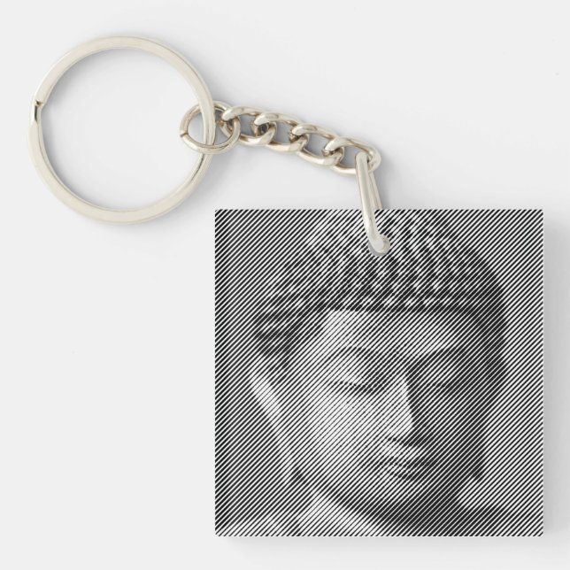 Black And White Buddha Face Statue Formed By Lines Keychain (Front)