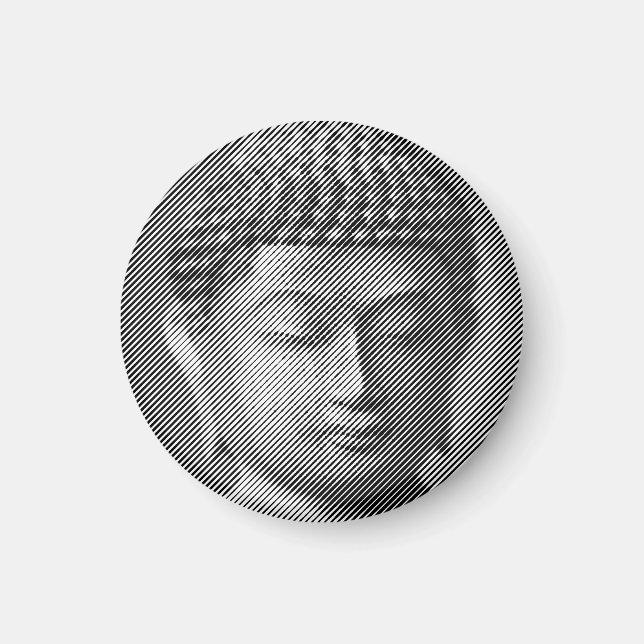 Black And White Buddha Face Statue Formed By Lines Magnet (Front)