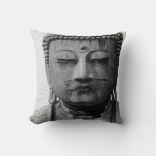Black and White Buddha With Grey Backing Throw Pillow