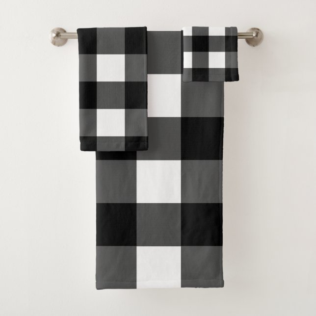 Black and White Buffalo Check Bath Towel Set (Insitu)