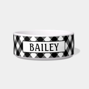 Black and White Buffalo Check Cat Name Bowl