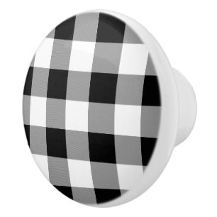 Black and White Buffalo Check Ceramic Knob