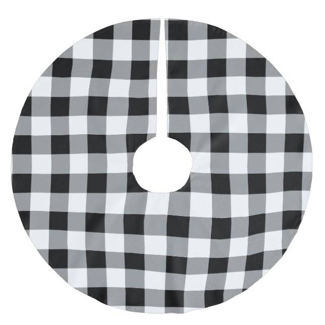 Black and White Buffalo Check Christmas Brushed Polyester Tree Skirt (Front)