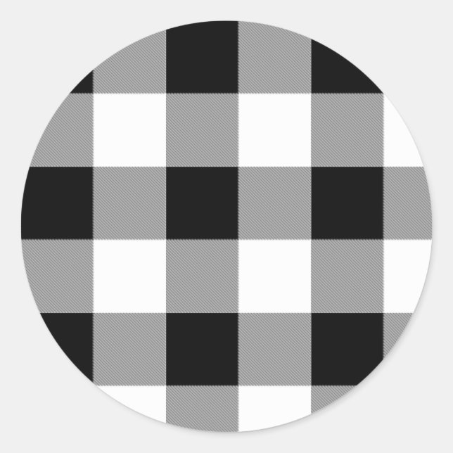Black and White Buffalo Check Classic Round Sticker (Front)