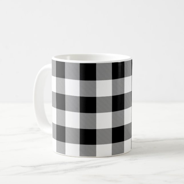 Black and White Buffalo Check Coffee Mug (Front Left)