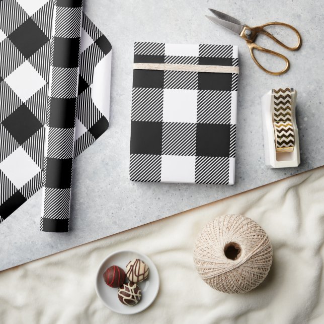 Black and White Buffalo Check Holiday Wrapping Paper (Crafts)
