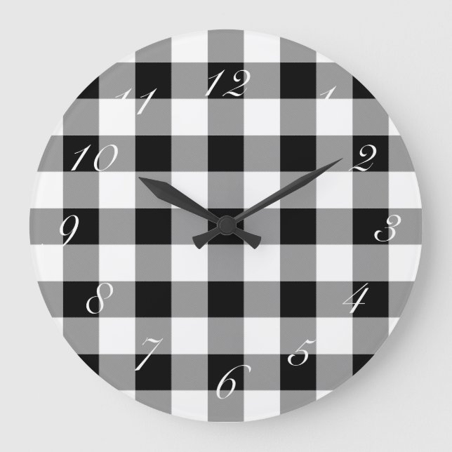 Black and White Buffalo Check Large Clock (Front)