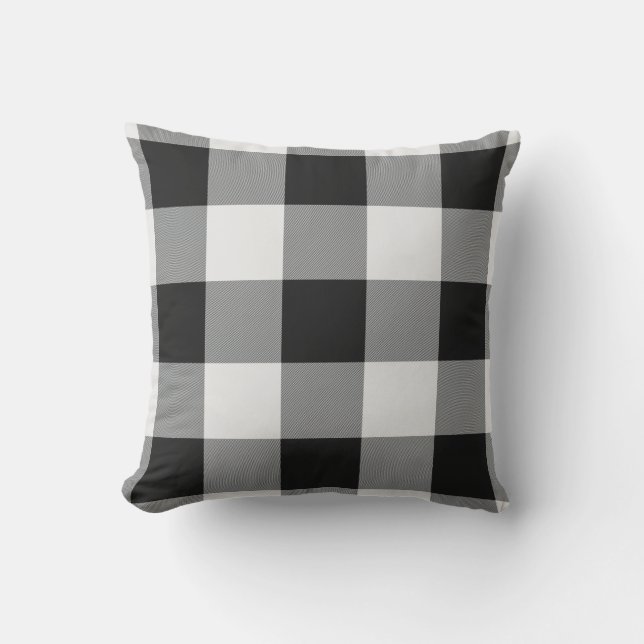 Black and White Buffalo Check Pattern Outdoor Pillow (Front)