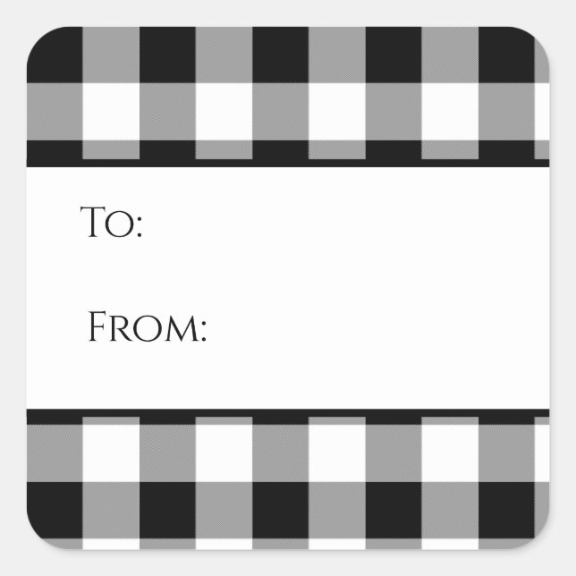 Black and White Buffalo Check Plaid Gift Tag (Front)