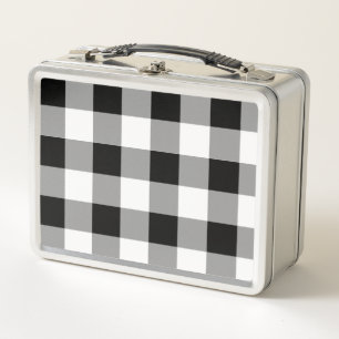 Black and White Buffalo Check Plaid Metal Lunch Box