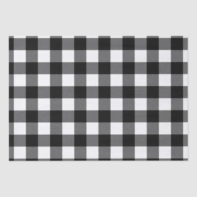 Black and White Buffalo Check Plaid Pattern Tissue Paper (Front)