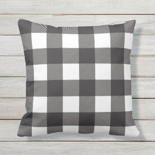 Black and White Buffalo Check Plaid Rustic Outdoor Pillow