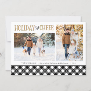 Black and White Buffalo Check Plaid Snowflakes Holiday Card