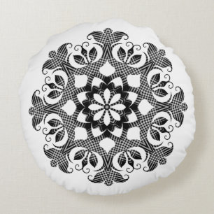 Black and White Buffalo Check Reversible Round Pillow