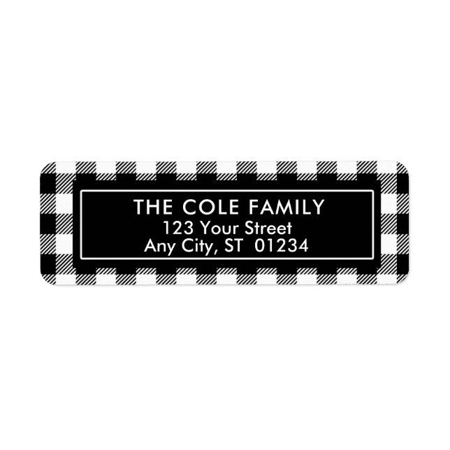 Black and White Buffalo Plaid Address Label (Front)