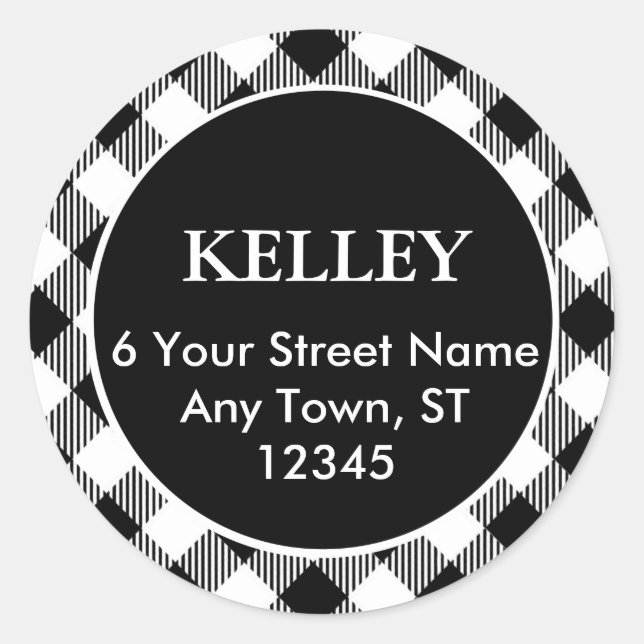 Black and White Buffalo Plaid Address Seal (Front)