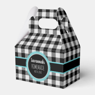 Black and white Buffalo Plaid and Teal Favor Box