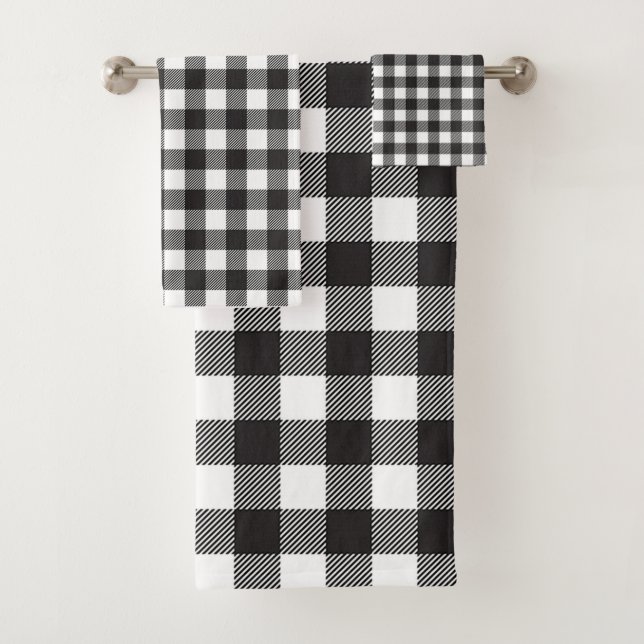 Black and White Buffalo Plaid Bath Towel (Insitu)