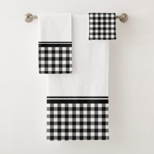 Black and White Buffalo Plaid Bath Towel Set