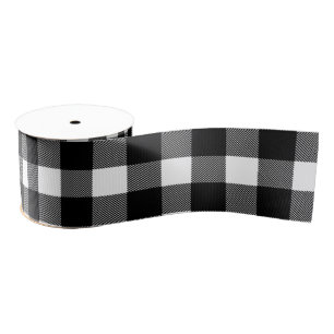 Black and White Buffalo Plaid, Chequered, Decor Grosgrain Ribbon