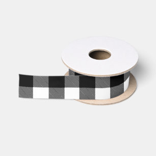 Black and White Buffalo Plaid, Chequered Satin Ribbon