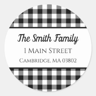 Black and White Buffalo Plaid Classic Round Sticker