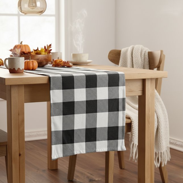 Black And White Buffalo Plaid Cozy Holiday Short Table Runner (Black And White Buffalo Plaid Cozy Holiday Short Table Runner)