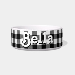 Black and White Buffalo Plaid Custom Dog Food Bowl