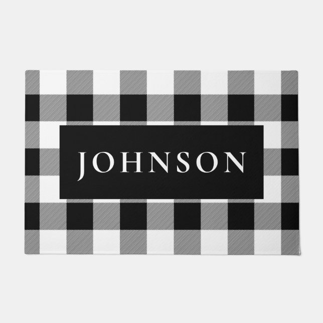 Black and White Buffalo Plaid Doormat (Front)