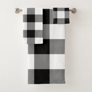 Black and White Buffalo Plaid Farmhouse Bath Towel Set