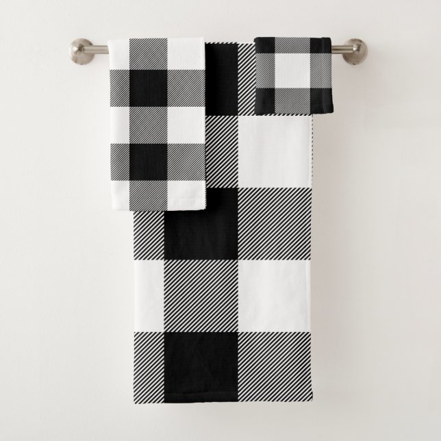 Black and White Buffalo Plaid Farmhouse Bath Towel Set (Insitu)