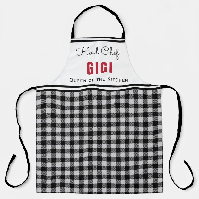 Black and White Buffalo Plaid Gigi Personalized Apron (Front)