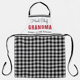 Black and White Buffalo Plaid Grandma Personalized Apron