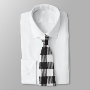 Black and White Buffalo Plaid Men's Tie