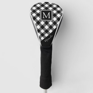 Black and White Buffalo Plaid Monogram   Name Golf Head Cover