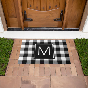 Black and White Buffalo Plaid Monogrammed Doormat