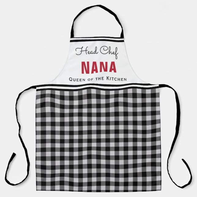 Black and White Buffalo Plaid Nana Personalized Apron (Front)
