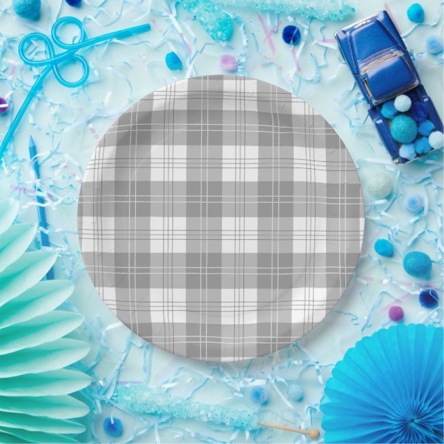 Black and White Buffalo Plaid Paper Plate (Party)