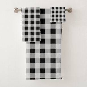 Black and White Buffalo Plaid Pattern Bath Towel Set